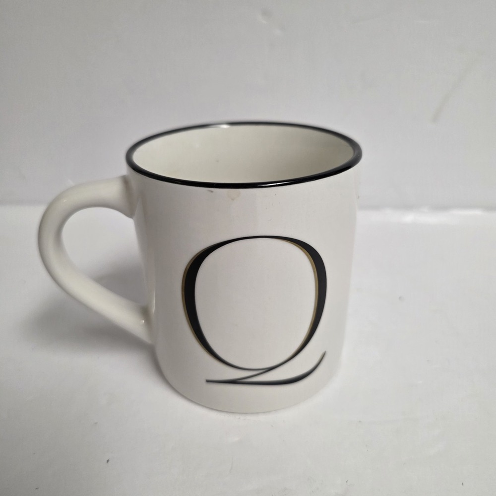 Threshold Monogram Q Mug Ivory Stoneware 16oz Coffee Tea Cup Black Rim